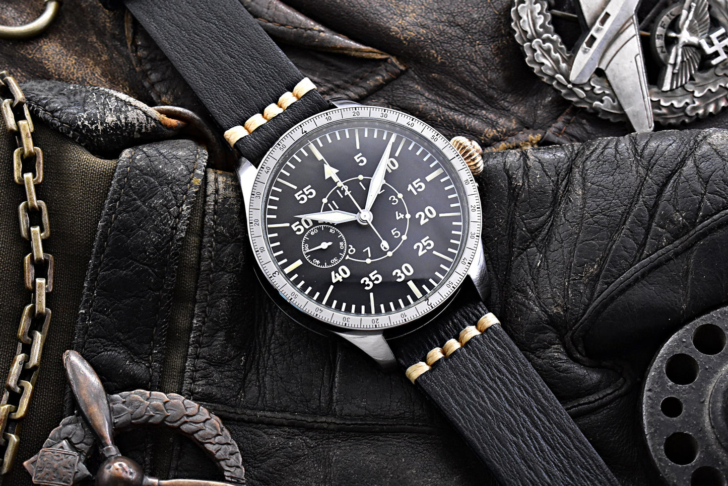 Masivní Letecké/ pilotní Hodinky Chronograf B-Uhr Luftwaffe