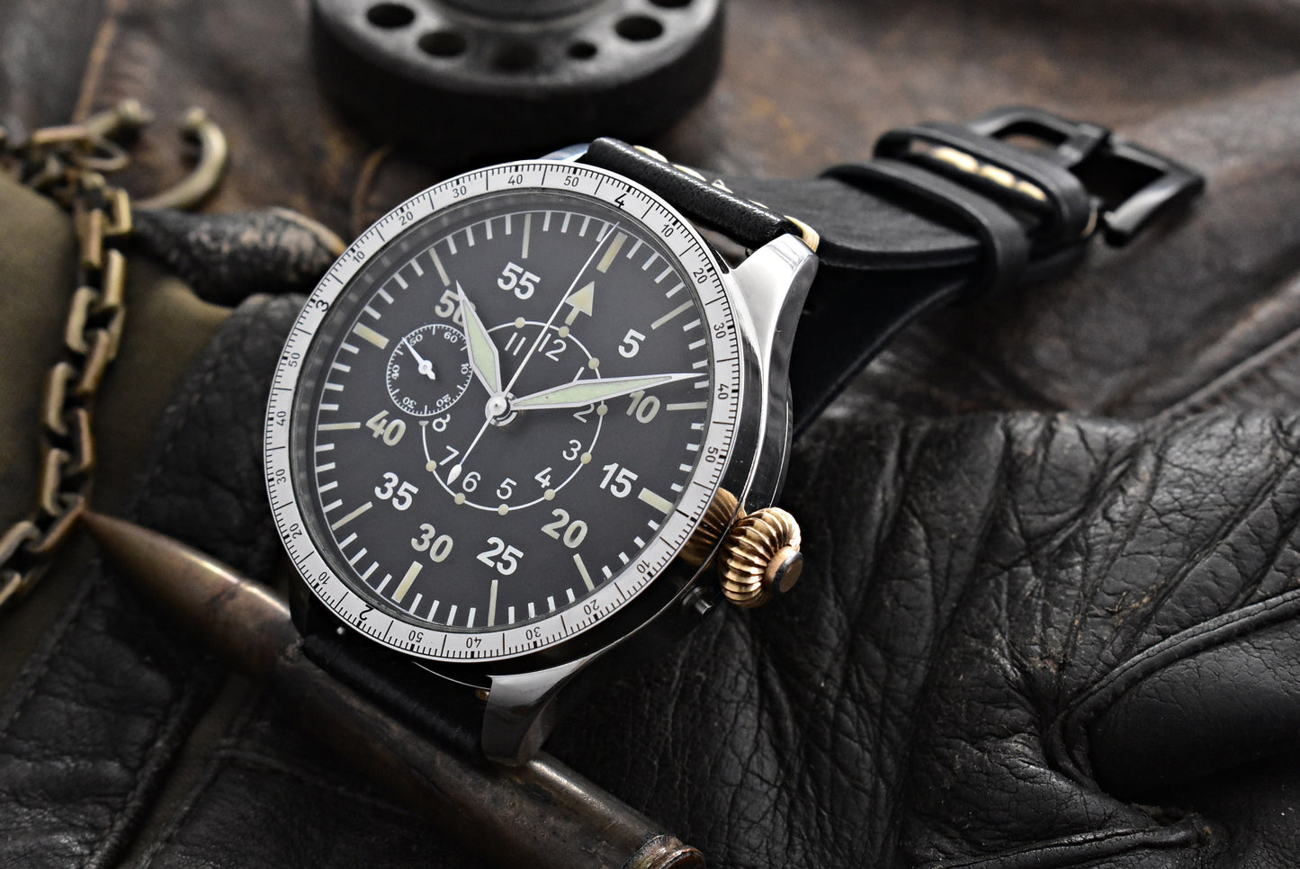 Masivní Letecké/ pilotní Hodinky Chronograf B-Uhr Luftwaffe